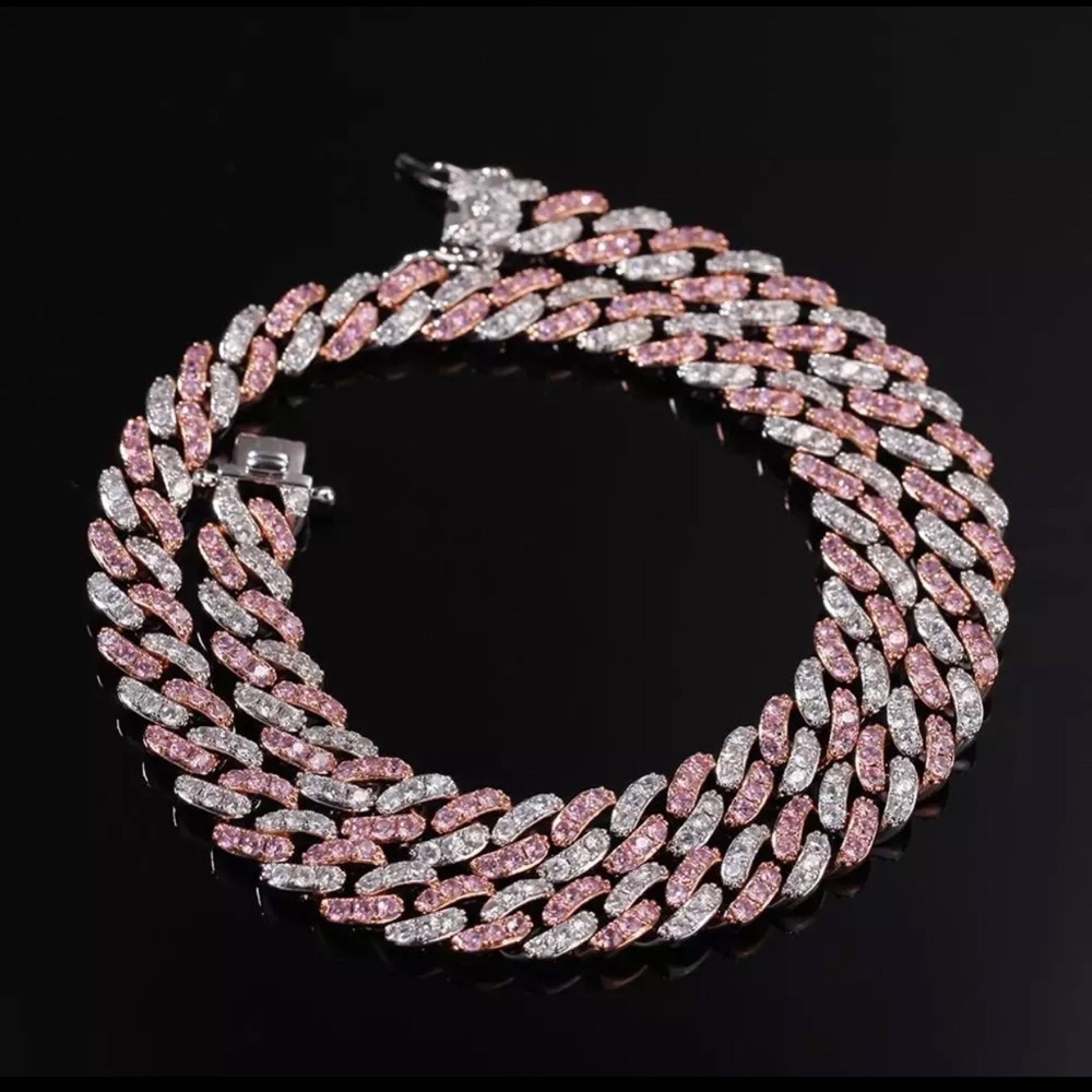 Pink cz Cuban chain, pink Cuban choker